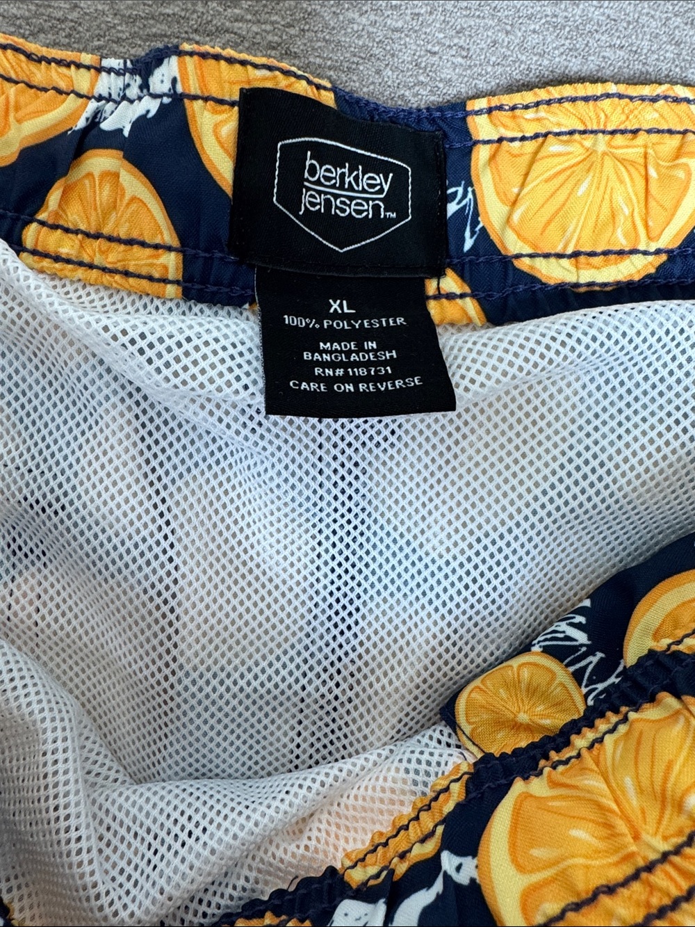 Men's Navy Swim Board Shorts with Yellow Citrus Print - Picture 2 of 8